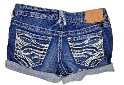 Amethyst Embroidered Denim Whiskering Distressed Cut off Jean Womens 29 Shorts - Image 1 of 4