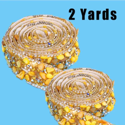 Pegatina de piedra de cristal brillante de 2 yardas cinta autoadhesiva apliques recorte costura hágalo usted mismo Foto 1 de 4