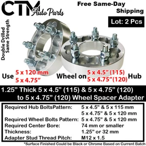 2x 1.25" THICK 5x4.5(115) & 5x4.75(120) TO 5x4.75 WHEEL ADAPTER FIT KP/KR MODELS - Picture 1 of 4