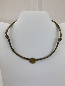 Vtg Anne Dick Hammered Brass Oxidized Accent Disc Link Necklace 15"