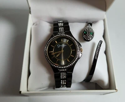 Relógio feminino Jessica Simpson com pulseira articulada de cobra - Preto - Imagem 1 de 4