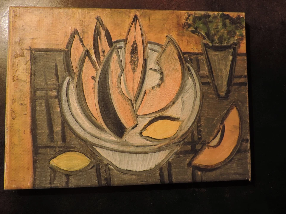 modern CUBIST Still life oil on canvas very nice 30 cm x 22 cm aprox. UNSIGNED - Imagen 1 de 2