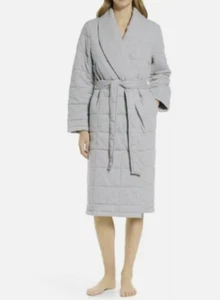 NWOT NORDSTROM WOMENS ORGANIC COTTON PUFFER ROBE Heather Gray SIZE L LARGE - Picture 1 of 7