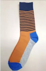Fashion Crew Socks Orange/Blue Block Stripe Size 5-11 One Pair - Picture 1 of 2