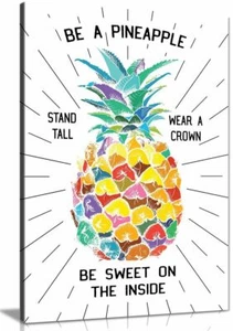 Motiviation Be A Pineapple Quote Canvas Print Tropical Decor Decorative Wall Art - Picture 1 of 6