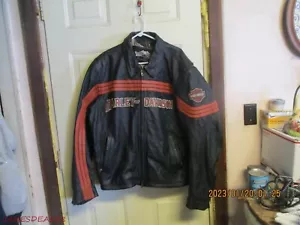 Harley Davidson Vintage SCHWARZ mit ORANGE STREIFEN-MOTORRAD Lederjacke XXL 2XL - Bild 1 von 5