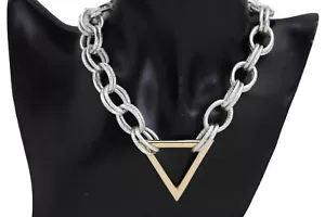 Donna Fashion Moda Collana Metallo Argento Catena Maglie Ciondolo Oro Triangolo - Foto 1 di 12