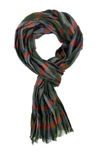 Bufanda de algodón bufanda de verano look arrugado estampado a cuadros verde naranja Made in Germany - Imagen 1 de 2