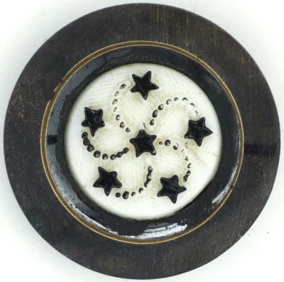 C1890s Antique Brass Milk Glass Star Rosette Swirl Starburst Button EXTRA FEIN - Image 1 of 3