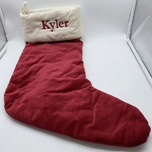 Pottery Barn Kyler Velvet Christmas Holiday Stocking Xmas Red Cream Large 24 in - Picture 1 of 9