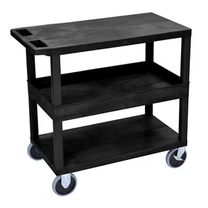 Luxor Cart - Two Flat/One Tub Shelves Black 18"L x 35.25"W x 35.5"H - Picture 1 of 1