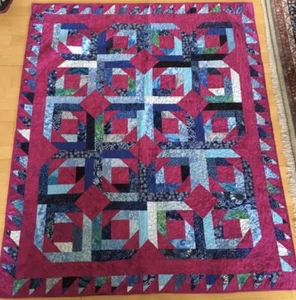 Handmade Pineapple Blossom twin quilt 60" X 72" w/shades of raspberry backing - Picture 1 of 5