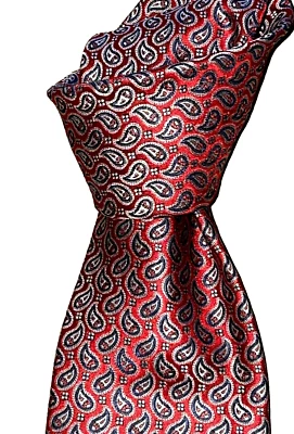$240 NUEVO SIN ETIQUETAS ERMENEGILDO ZEGNA Rojo Paisleys Hombre 3.5” Tejido Seda Cuello Corbata ITALIA Foto 1 de 4