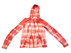 FREE PEOPLE Red Embroidered Tie Dye Zip Hoodie Small Cotton Jacket Long Sleeves - Picture 1 of 8