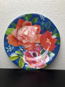 Prima Design Melamine Salad Plates – 2 Sets of 4 (8 Total) – 9” Floral Dark Blue - Picture 1 of 5