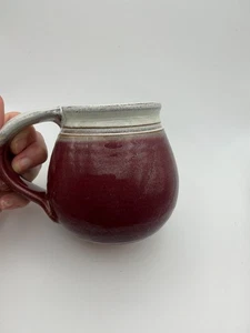 Clinton Pottery Coffee Mug Crimson Red Tones 12-14 Oz Signed - Picture 1 of 9