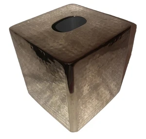 Cubierta de caja de pañuelos martillados color plata cromo alto brillo - Imagen 1 de 6