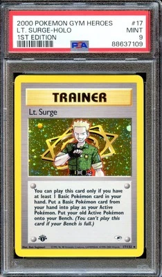 PSA 9 Lt. Surge Trainer 1st Edition Gym Heroes 17/132 Pokemon Card MINT Holo - Image 1 of 2