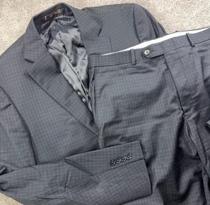 Peter Millar 2 Pc Business Suit Men's Blazer 42T Gray Checker Grid Pants 36x34 - Picture 1 of 24