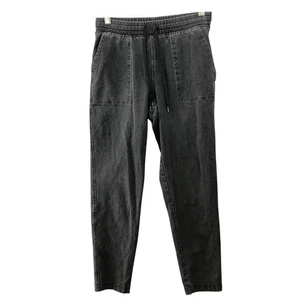 Pantalones cónicos de jersey de mezclilla Uniqlo para mujer XS con cordón negro lavado - Imagen 1 de 8