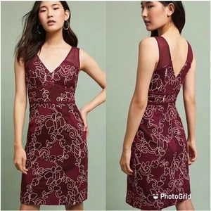 NWT Anthropologie Moulinette Soeurs Ariana Lace Dress Sz 10 Sheath Maroon Lace - Picture 1 of 10