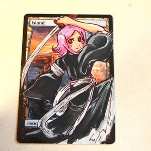 Handbemalte Altered Art Mtg Land Karte Anime Mädchen Samurai Schwert Insel - Bild 1 von 2
