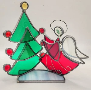 Vintage Stained Glass Christmas Figurine 7" 3D Angel Tree Tabletop Sculpture - Picture 1 of 7