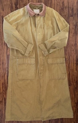 M. Julian Tan Work Trench Coat w Leather Collar Trim Workwear Men’s Sz M - Image 1 of 4