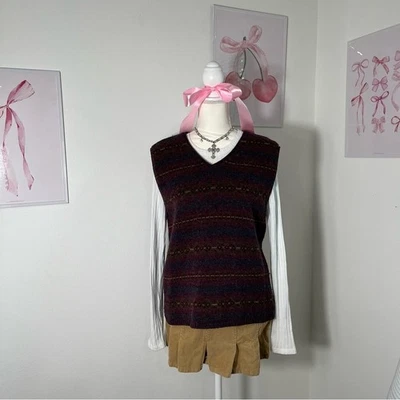 Vintage 90s Eddie Bauer Wool Knit Vest V Neck Indie Boho Grandma Womens Medium - Image 1 of 4