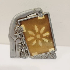 Vintage Messing Dinosaurier freistehender Fotorahmen Sears Portrait Studio Made in USA - Bild 1 von 3