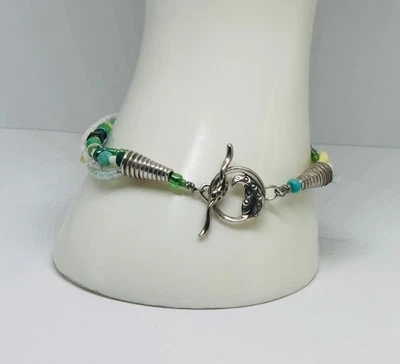Boho Glass Seed Bead Bracelet w/ Sterling Toggle Clasp 7.5" - Image 1 of 4