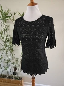 Honey Punch Black Cotton Lace Short Sleeve Top, S - Picture 1 of 6