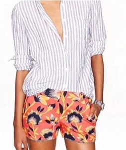 J. Crew Coral/Navy Hibiscus Floral Linen Blend Boardwalk Short Size 4 - Picture 1 of 11