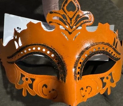 Costume Masquerade Ball Mask Orange Glitter Disguise Unbranded Halloween - Image 1 of 2