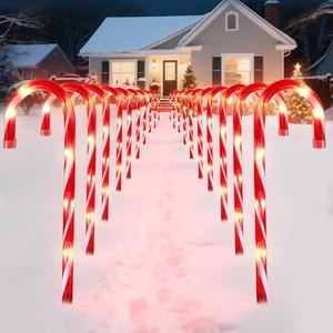 Paquete de 12 luces de bastón de caramelo decoraciones navideñas, 16" iluminadas para fabricantes de caminos... - Imagen 1 de 7