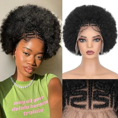 Peluca Afro Corta Dama Miranda Cornrow con Peluca Afro Puff 13x4 Encaje Frontal Trenza... Foto 1 de 4