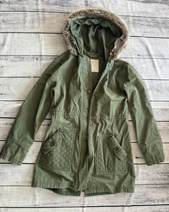 Hanna Andersson Girls Anorak Hooded Utility Coat Size 140 Detachable Faux Fur - Picture 1 of 18