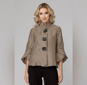 $278 Joseph Ribkoff Black/Sand Striped LDS Jacket Style 191917H Size 4 - Picture 1 of 9
