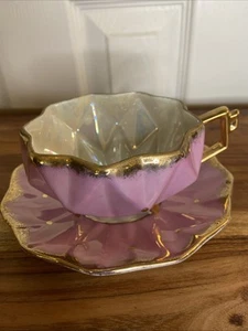 Vintage Royal Sealy 3 Fuß Teetasse & Untertasse Flieder Rosa Glanzgeschirr Hergestellt in Japan - Bild 1 von 10