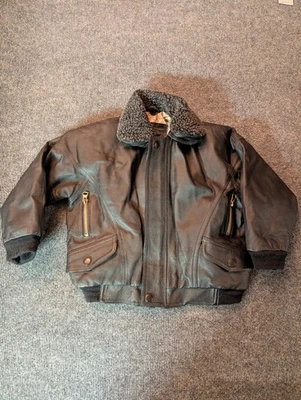 Boys Prestige Leather  Bomber Jacket Black Sherpa Collar  Coat Size 5 - Image 1 of 4