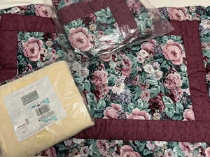 Vintage JCPenney 2 King Shams & Bed Rock Cabbage Rose Mulberry Tara Made in USA 3-teilig - Bild 1 von 13