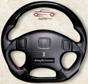 Honda EK 1996-2000 black leather carbon fiber steering wheel. - Picture 1 of 5
