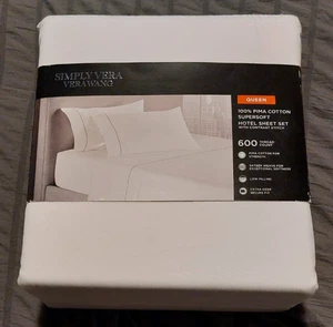 Nuevo Juego de sábanas de hotel Simply Vera Wang 600 TC de 4 piezas tamaño Queen White Pima -estante - Imagen 1 de 5