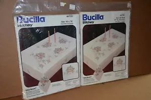 New! Bucilla "Wild Roses" Cross Stitch Tablecloth & Napkins - Picture 1 of 4