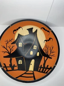 WOODEN Painted HALLOWEEN Spooky Haunted House Bats BOWL - Picture 1 of 9