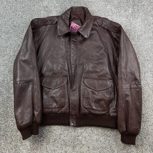 Vintage Burks Bay Leather Bomber Jacket Men’s XL Brown Aviator Full Zip Flight - Picture 1 of 8