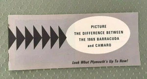 Rare 1969 PLYMOUTH BARRACUDA VS CHEVROLET CAMARO DEALER SALESMAN FACTS BROCHURE - Picture 1 of 6
