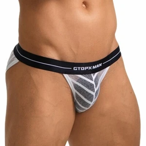Sexy Men's See-through Mesh Stripe Brief Underwear Soft Ice Silk Pouch Panties - Picture 1 of 7