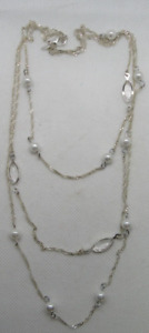 Avon Triple Strand Necklace Faux Pearls New with box, dainty, silver tone