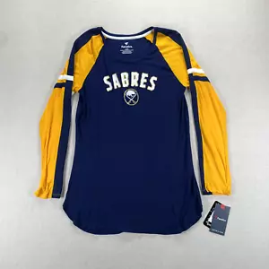Fanatics NHL Buffalo Sabres Shirt Womens Large Blue Yellow Long Sleeve Pullover - Picture 1 of 13